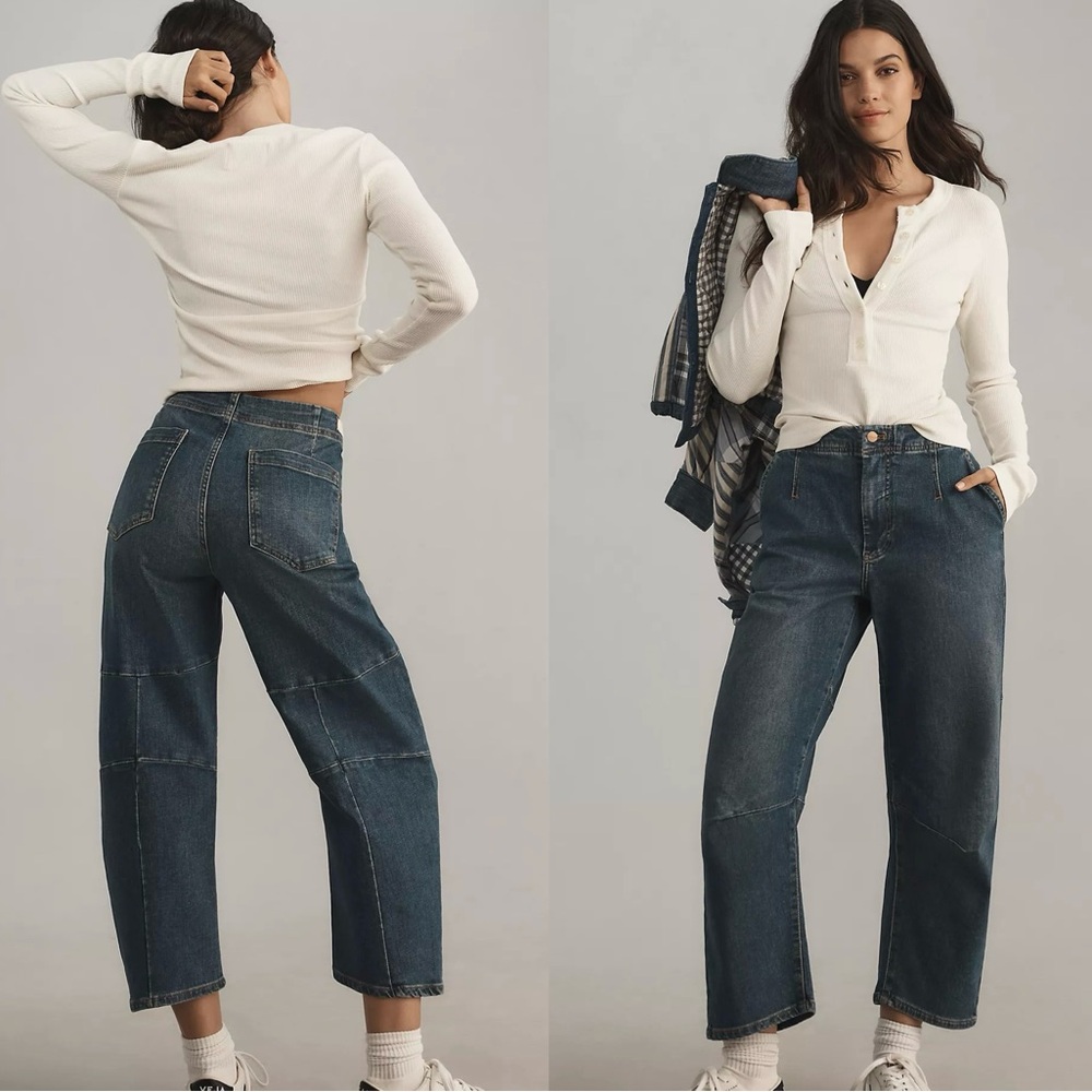 NWT $138 Anthropologie x Pilcro The Leni Mid-Rise Tapered Barrel Jeans 26W